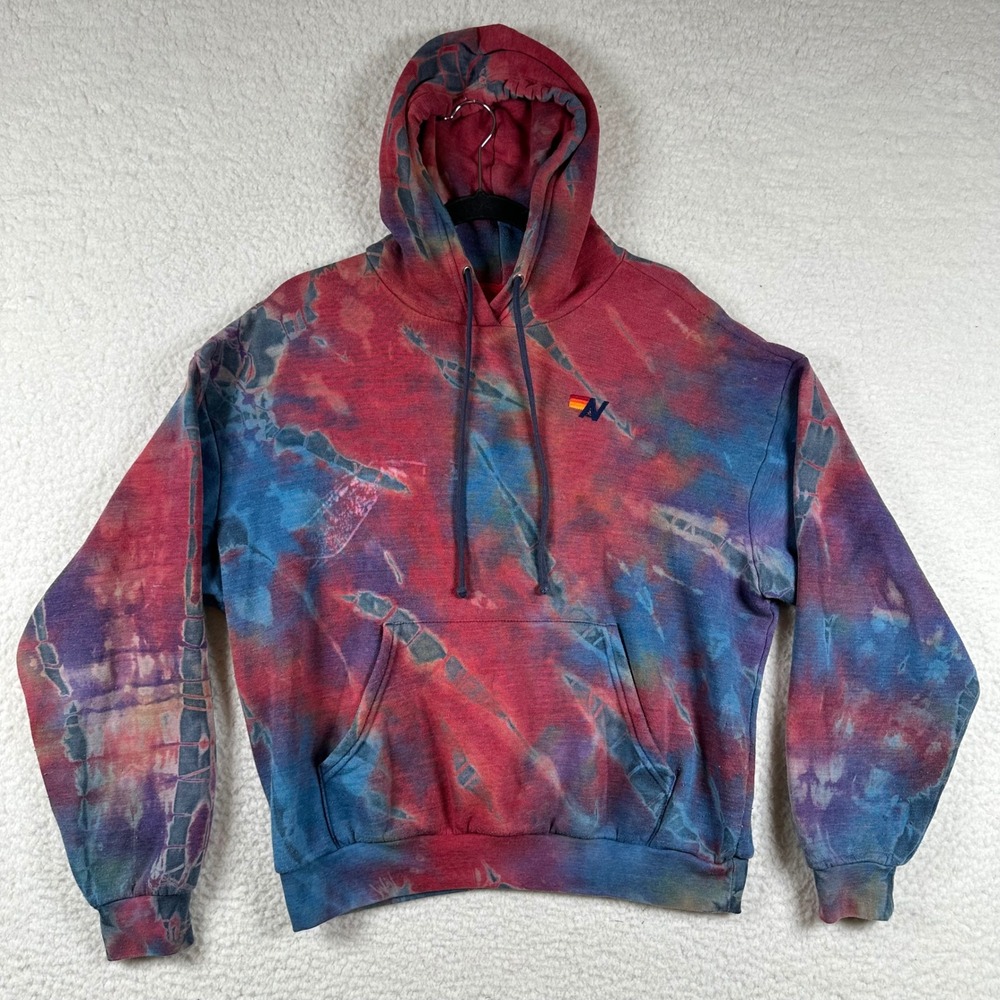 Aviator Nation Hoodie Unisex Tie Dye Logo Pullover XS Red Blue California Surf
